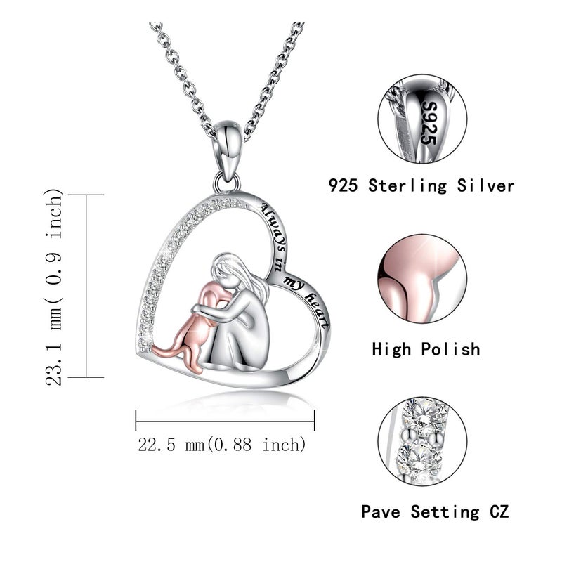 Apotie Sterling Silver Dog Necklace for her - Always in My Heart Pendant Puppy Mother Day Jewelry Gift for Mom Pet Lover (Dog and Heart Necklace) - Image 4